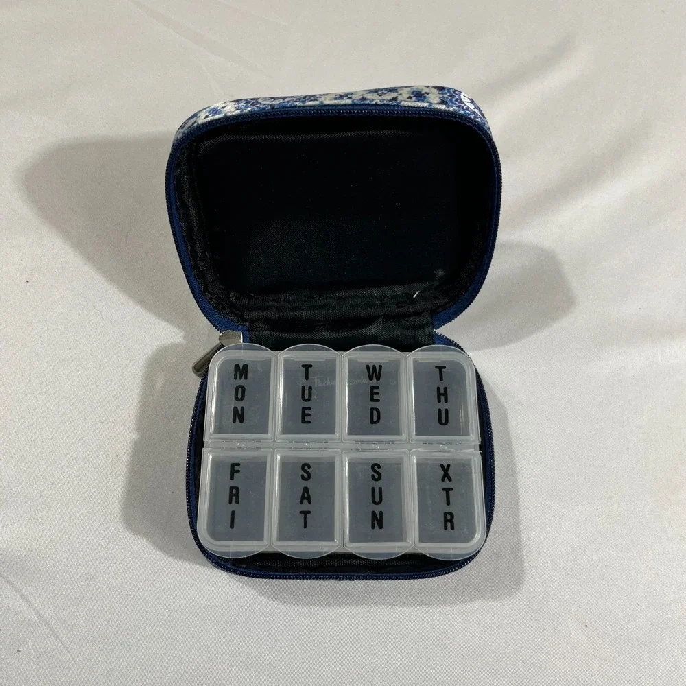 Fashion Smart Travel Pill Organizer Case Blue Floral 7 Day Weekly Storage
